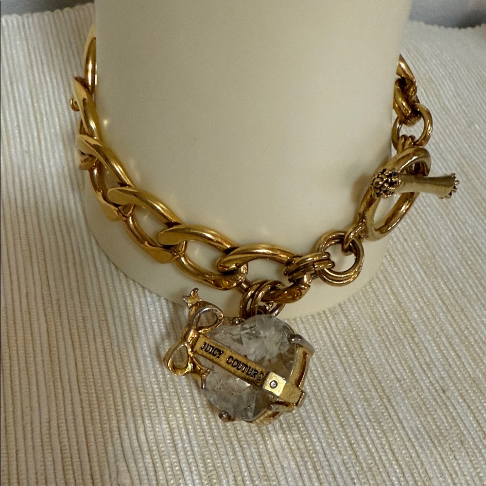 Juicy Couture Gold Chain Bracelet with Crystal Heart Charm